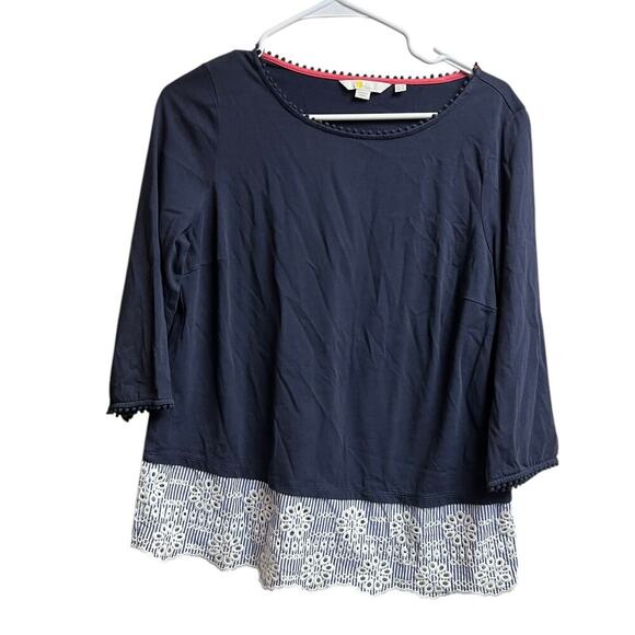 Boden Navy Blue Broderie Eyelet Overlay Women's Blouse Size 8 - Picture 1 of 7
